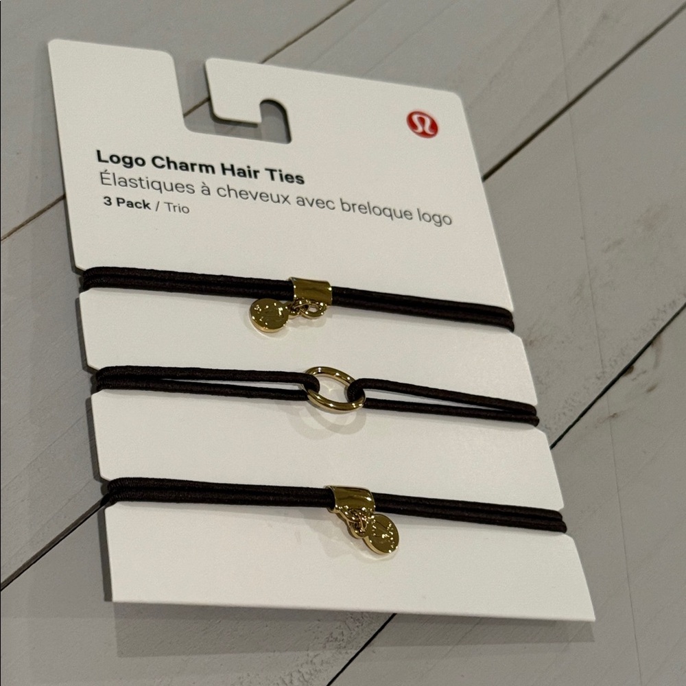Logo Charm Hair Ties 3 Pack Black / Gold nwt - Picture 2 of 3